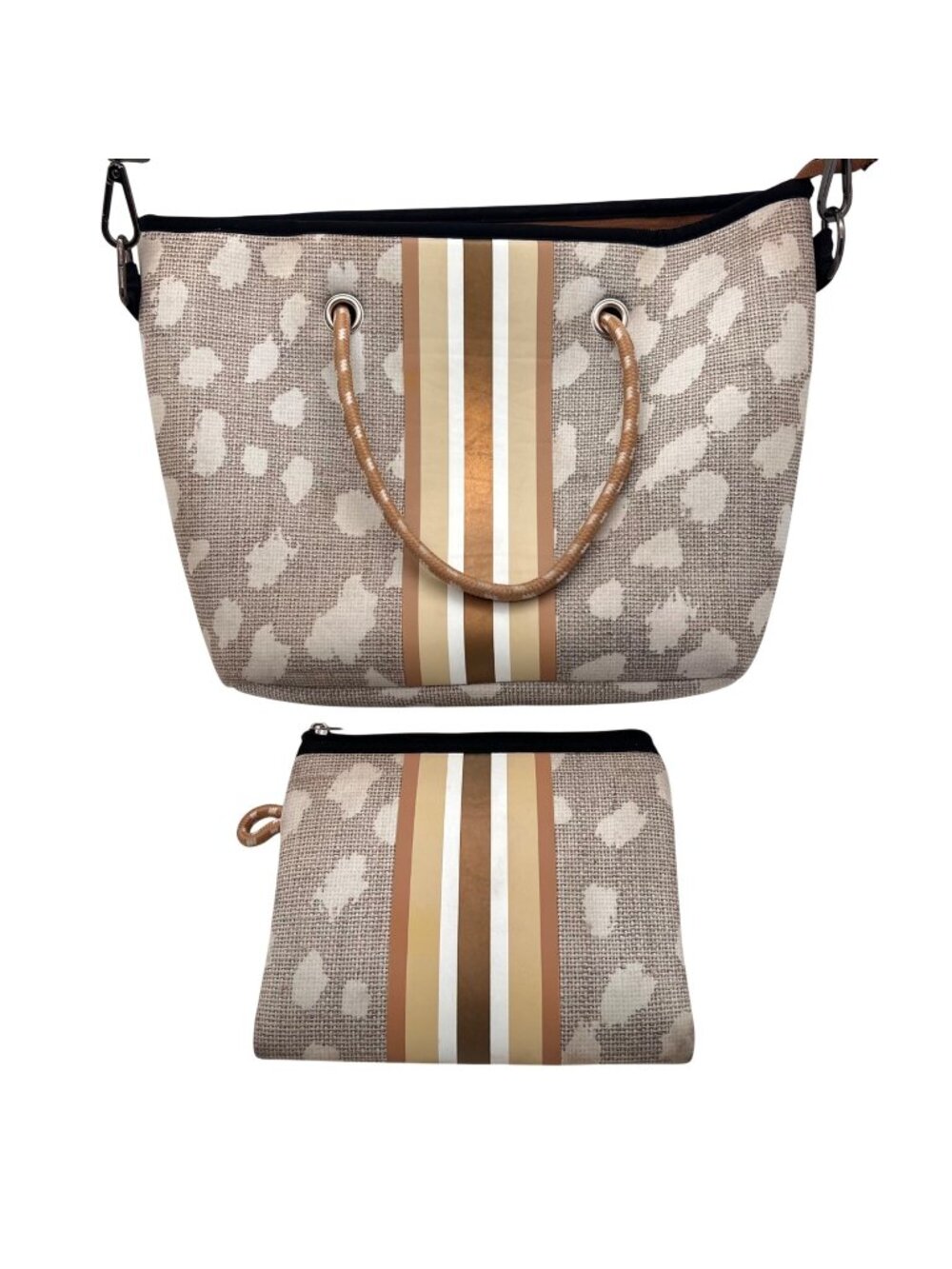 Taylor Gray Neoprene Crossbody Tote Bag Purse & Wallet Satchel Pouch Tan Beige - Picture 1 of 14